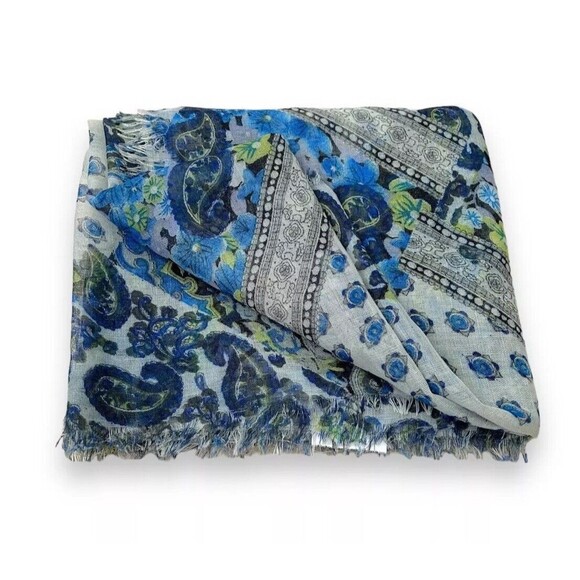 Blue Scarf 100% Viscosa Unisex Scarve Rectangular 32” X 77” - Picture 3 of 3